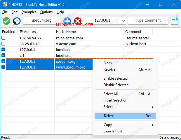 在顶部输入网址+IP+注释即可一键添加hostst项目