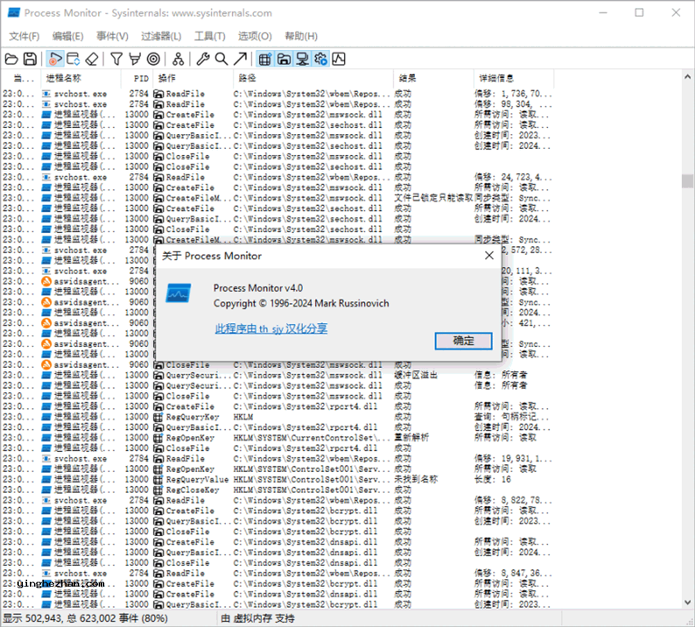 Process Monitor 4.0汉化版界面截图